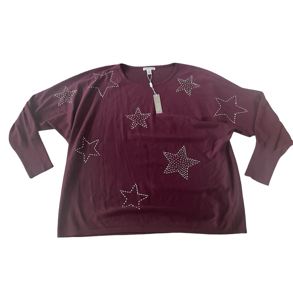 NWT Spense Woman Size 3X Sweater Purple Burgundy Star Rhinestone Long Sleeve